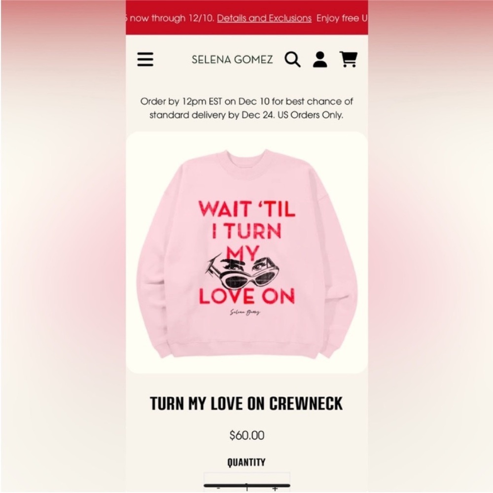 Selena Gomez Pink Sweatshirt M Wait Til I Turn My Love On Eyes Sunglasses - Picture 5 of 5